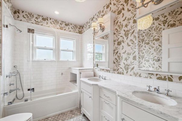 Bathroom, Dual Sink Vanities, Glass Shower, Interior, Recessed Lighting
