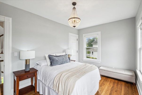 Bedroom, Chandelier, Interior, Wood Texture Flooring