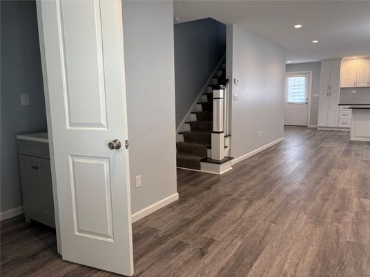 Interior, Kitchen, Recessed Lighting, Wood Texture Flooring