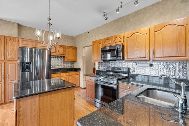 Interior, Kitchen, Pendant Lights, Stainless Steel Appliances, Wood Texture Flooring