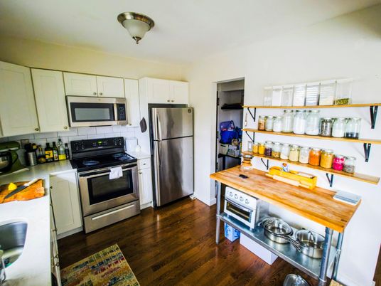 Interior, Kitchen, Stainless Steel Appliances, Wood Texture Flooring