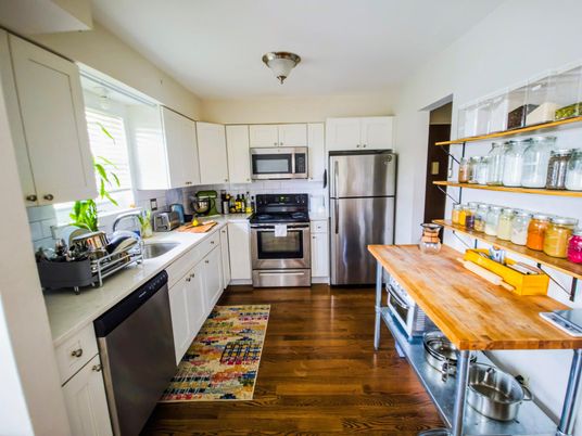 Interior, Kitchen, Stainless Steel Appliances, Wood Texture Flooring