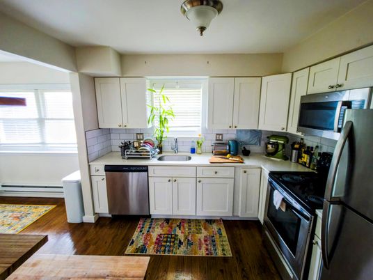 Interior, Kitchen, Stainless Steel Appliances, Wood Texture Flooring