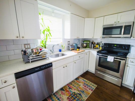 Interior, Kitchen, Stainless Steel Appliances, Wood Texture Flooring