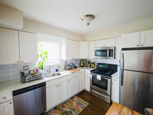 Interior, Kitchen, Stainless Steel Appliances, Wood Texture Flooring