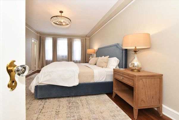 Bedroom, Chandelier, Interior, Wood Texture Flooring