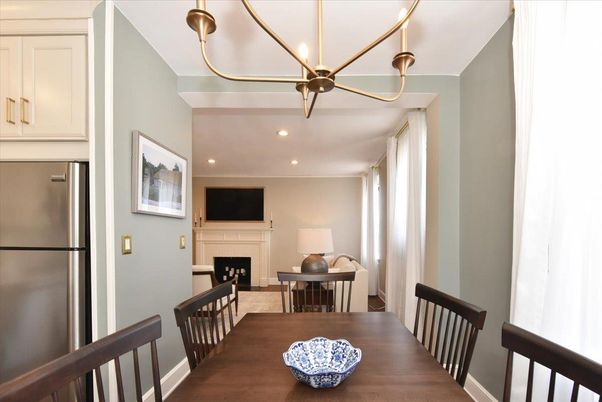 Dining room, Fireplace, Interior, Kitchen, Pendant Lights, Recessed Lighting