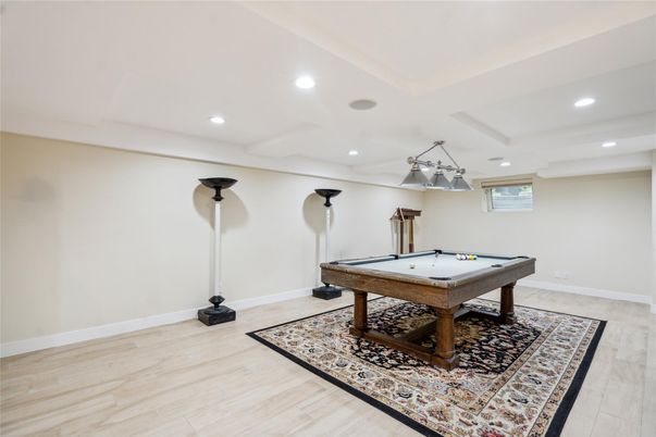 Billiard Table, Game Room, Interior, Recessed Lighting, Wood Texture Flooring