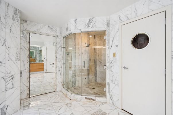 Bathroom, Glass Shower, Interior, Marble, Marble Walls