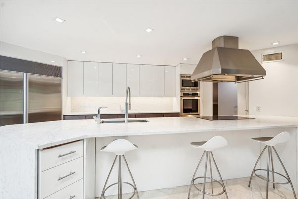 Interior, Kitchen, Marble, Recessed Lighting, Stainless Steel Appliances