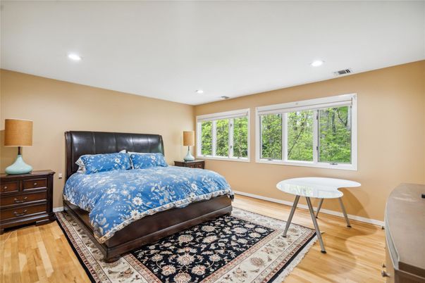 Bedroom, Interior, Recessed Lighting, Wood Texture Flooring