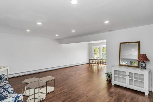 Dining room, Interior, Recessed Lighting, Wood Texture Flooring
