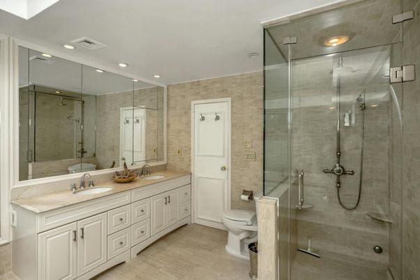 Bathroom, Dual Sink Vanities, Glass Shower, Interior, Recessed Lighting