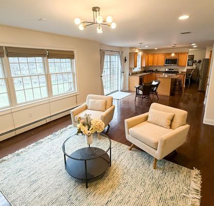 Dining room, Interior, Kitchen, Living room, Pendant Lights, Recessed Lighting, Stainless Steel Appliances, Wood Texture Flooring