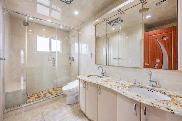 Bathroom, Dual Sink Vanities, Glass Shower, Interior, Recessed Lighting