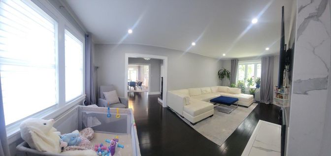 Interior, Living room, Marble Walls, Recessed Lighting, Wood Texture Flooring