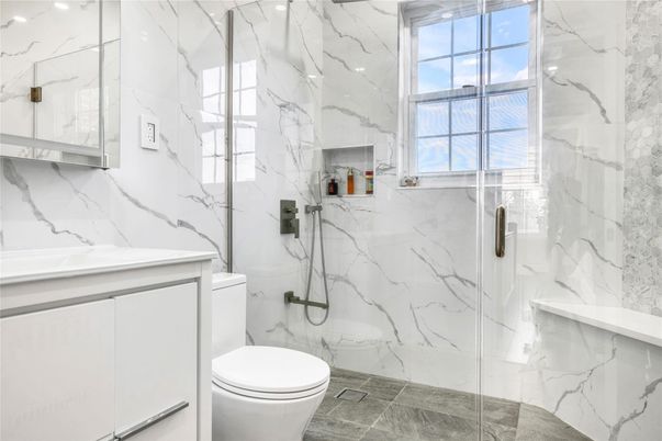 Bathroom, Glass Shower, Interior, Marble Walls