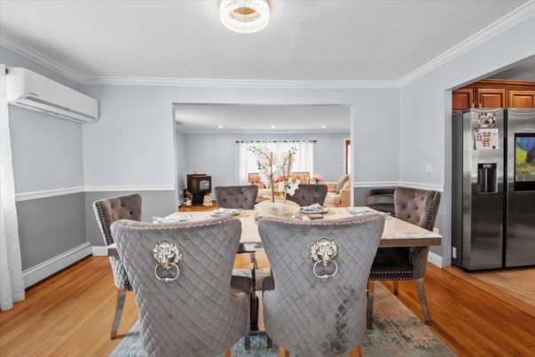 Dining room, Interior, Recessed Lighting, Wood Texture Flooring