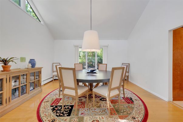 Dining room, Interior, Pendant Lights, Wood Texture Flooring