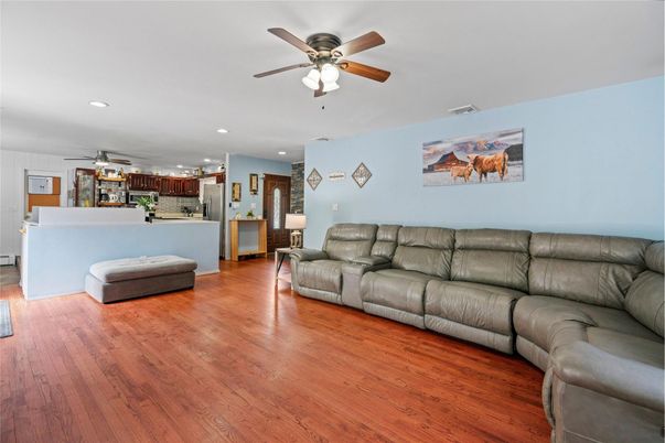 Interior, Kitchen, Living room, Recessed Lighting, Wood Texture Flooring