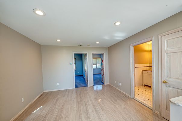 Bathroom, Empty room, Interior, Recessed Lighting, Wood Texture Flooring