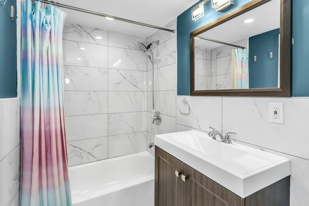 Bathroom, Interior, Marble Walls, Recessed Lighting