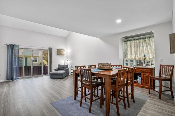 Dining room, Interior, Recessed Lighting, Wood Texture Flooring
