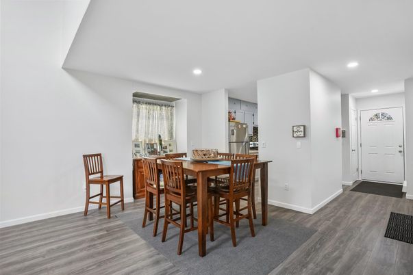 Dining room, Interior, Recessed Lighting, Wood Texture Flooring