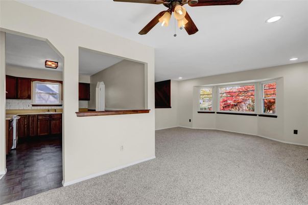 Empty room, Interior, Kitchen, Recessed Lighting, Wood Texture Flooring