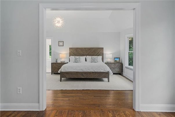 Bedroom, Chandelier, Interior, Wood Texture Flooring