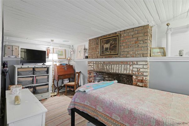 Bedroom, Interior, Pendant Lights, Stone Walls