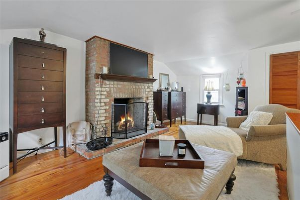 Fireplace, Interior, Living room, Stone Walls, Wood Texture Flooring