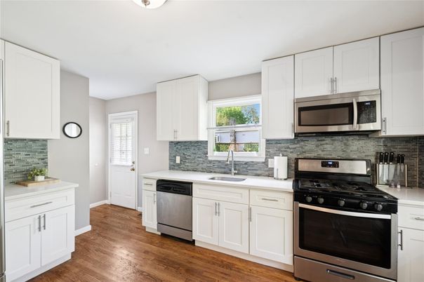 Interior, Kitchen, Stainless Steel Appliances, Wood Texture Flooring