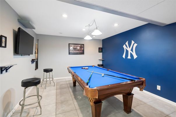 Billiard Table, Game Room, Interior, Pendant Lights, Recessed Lighting