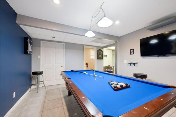 Billiard Table, Game Room, Interior, Pendant Lights, Recessed Lighting