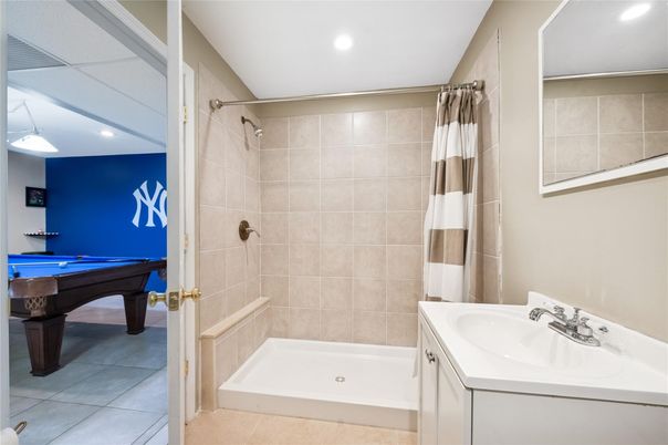 Bathroom, Billiard Table, Game Room, Interior, Pendant Lights, Recessed Lighting