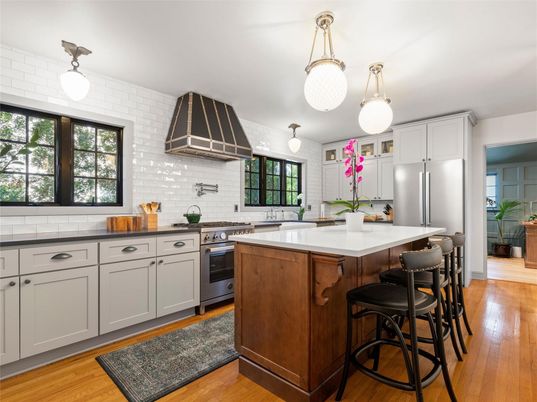 Interior, Kitchen, Pendant Lights, Stainless Steel Appliances, Wood Texture Flooring