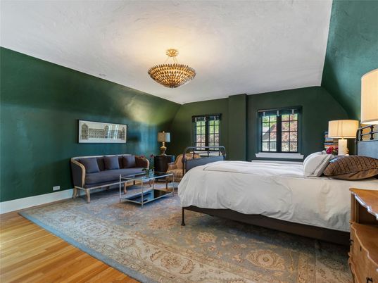 Bedroom, Chandelier, Interior, Wood Texture Flooring