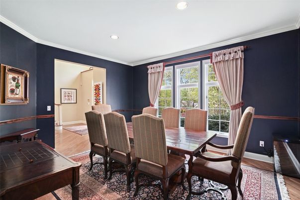 Dining room, Interior, Recessed Lighting, Wood Texture Flooring