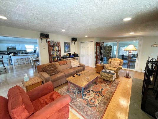 Dining room, Interior, Living room, Recessed Lighting, Wood Texture Flooring