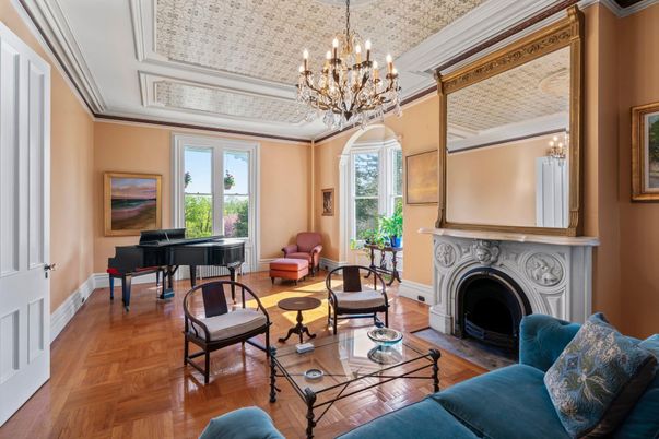 Chandelier, Fireplace, Interior, Living room, Piano, Wood Texture Flooring