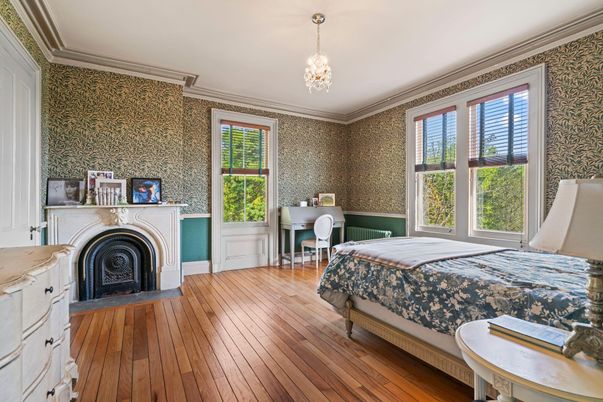 Bedroom, Fireplace, Home Office, Interior, Wood Texture Flooring