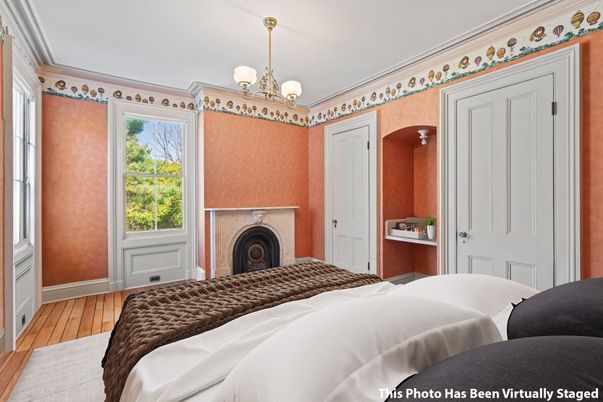 Bedroom, Fireplace, Interior, Wood Texture Flooring
