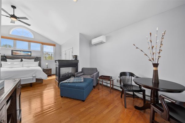Bedroom, Fireplace, Interior, Wood Texture Flooring