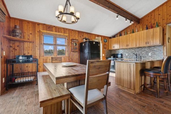 Chandelier, Dining room, Interior, Kitchen, Wood Texture Flooring, Wooden Walls
