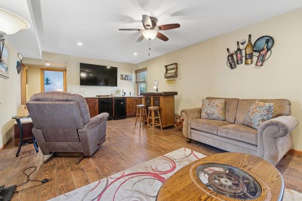 Interior, Living room, Recessed Lighting, Wood Texture Flooring