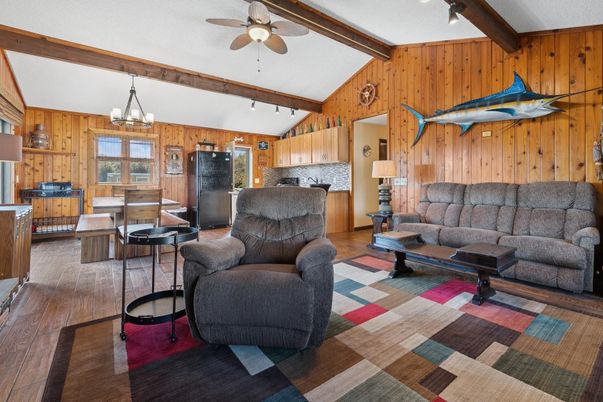 Chandelier, Interior, Kitchen, Living room, Wooden Beams, Wood Texture Flooring, Wooden Walls