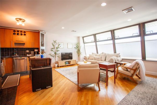 Interior, Kitchen, Living room, Recessed Lighting, Wood Texture Flooring
