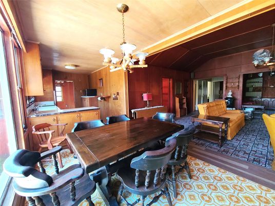 Chandelier, Dining room, Interior, Kitchen, Living room, Wooden Walls