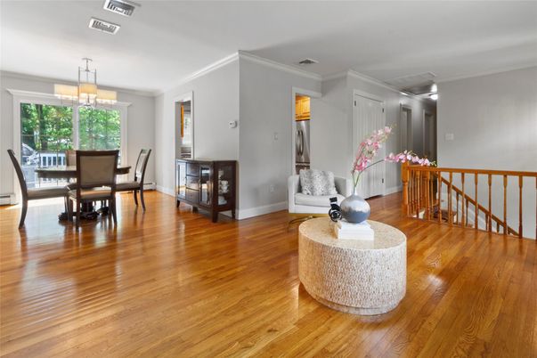 Dining room, Interior, Pendant Lights, Wood Texture Flooring